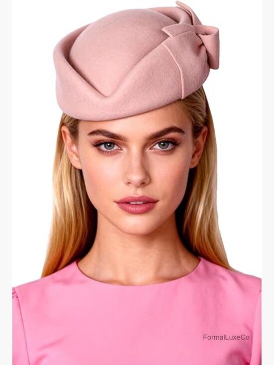 Wool Felt Bowler Fascinator Hat with Bowknot, Elegant Wedding Tea Party Beret main image 4
